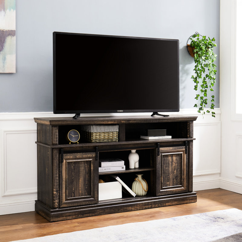 Meuble télé de style Mid-Century avec grande armoire, pouvant accueillir des téléviseurs de 65 po, une grande table de divertissement, un design et une finition antique