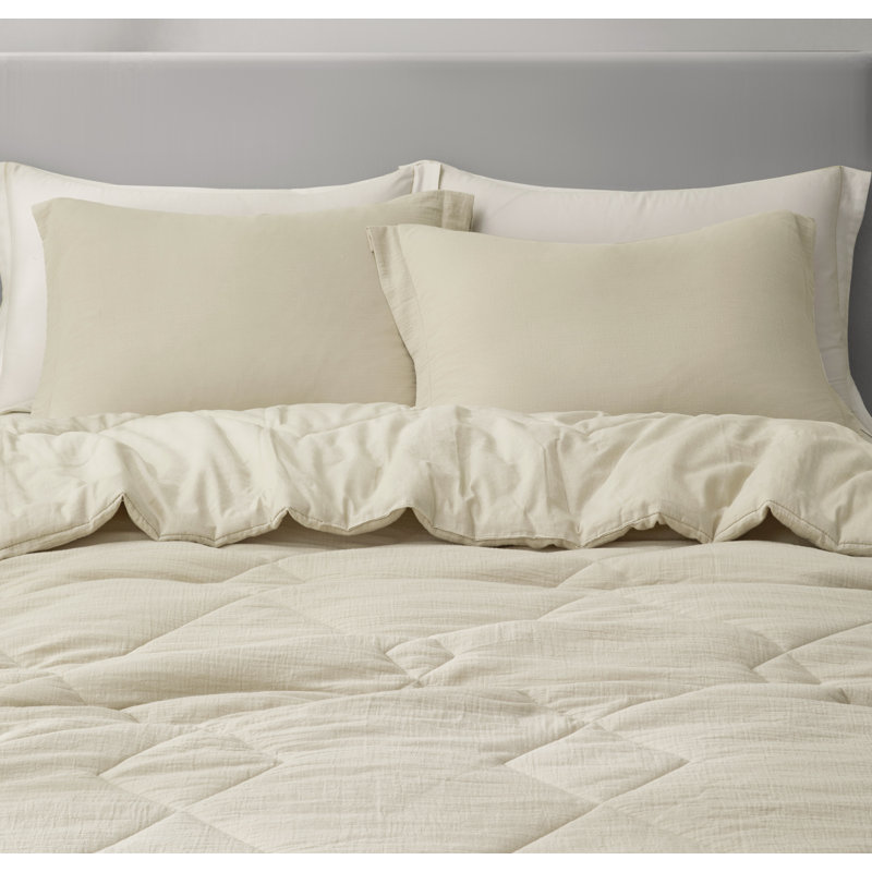 Skye Cotton Gauze Thin Comforter Set, King Comforter + 2 King Shams, Natural