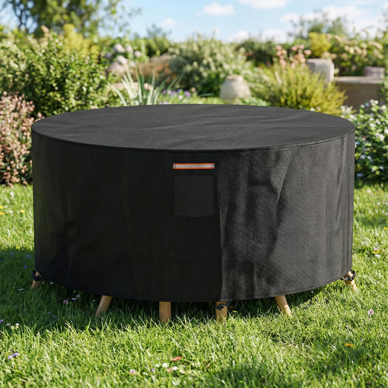 Round Patio Table Cover, 70 Inch Waterproof, Tear-Resistant, UV-Resistant Oxford Cloth With Ventilation Design,Drawstrings And Reflective Strips