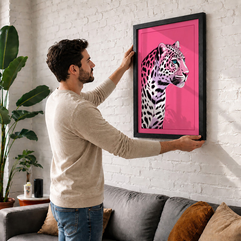 Alert Leopard Modern - Framed Print, A3 - 42.0 x 29.7 cm, White