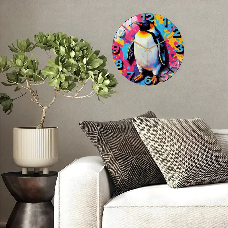 Horloge murale colorée pingouin coloré - 12 po