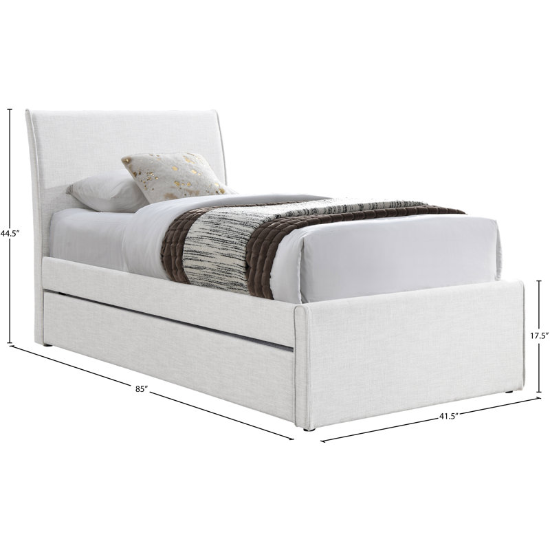  Pittenger Linen Textured Fabric Twin Trundle Bed, Cream Linen Textured Fabric