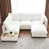 U-shaped Modular With Movable & Functional Coffee Table, White - Hidden Charging Component, Comfortable Padding Space, Material Assurance 90" Sectional And Multi-purpose Concealed Interface, Padded