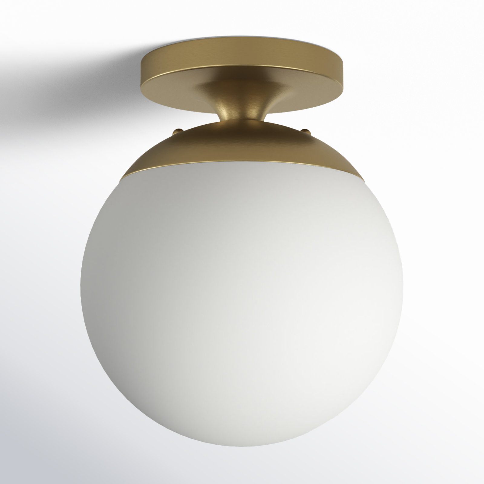 Meri Single Light Glass Semi Flush Mount, White, No, Satin Brass