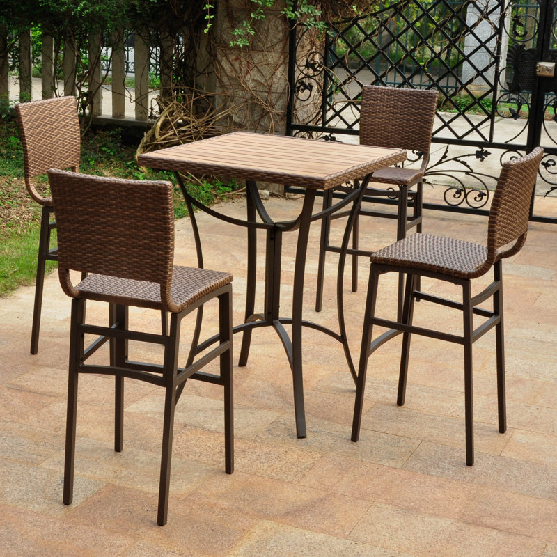 Brade 4 - Person Wicker Patio Dining Set with Square Table, Antique Brown