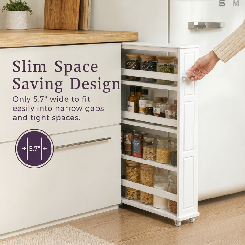 Lavish Home 4 Tier Slim Rolling Storage Cart, White, White
