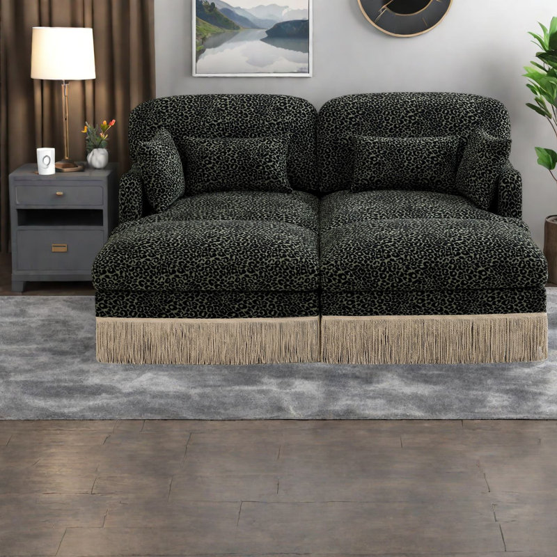 Canapés en chenille à assise profonde avec repose-pieds mobiles, Modern Home Living