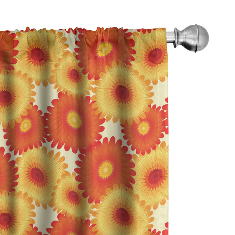 Rideaux rouges à 4 panneaux Red Barrel Studio®, graphique de pétales Gerbera, écarlate jaune orange, L 56 po x L 95 po