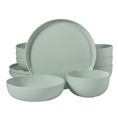Gibson Home Candy Skies 12 Piece Unbreakable Wheat Straw Melamine Plates And Bowls Dinnerware Set - Outdoor, Cam In Green