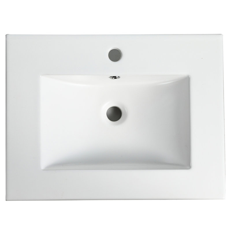 Comptoir de meuble-lavabo en céramique blanc brillant de 24 po de l 24 po x l 18,3 po x H 6,7 po, lavabo seulement, profondeur de lavabo interne de 4,72 po, épaisseur de comptoir de 0,81 po, salle de bain de 24 po seulement, épaisseur