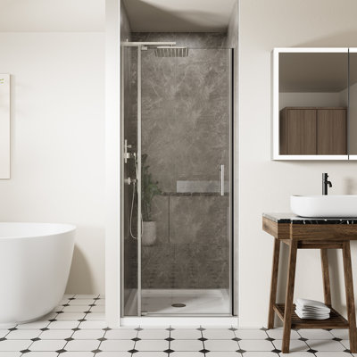 28-32" W x 72" H Frameless Pivot Shower Glass Door with 1/4" and 5/16" Tempered Glass, Swing Shower Doors with 105° Anti-Collision Stop, Chrome Finish, Reversible Installation