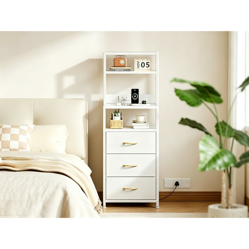 41cm W Metal Bedside Table, White