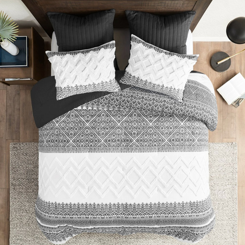 Édredon très grand / très grand en coton 3 pièces avec capitonnage en chenille gris pour une nuit paisible et rêveuse