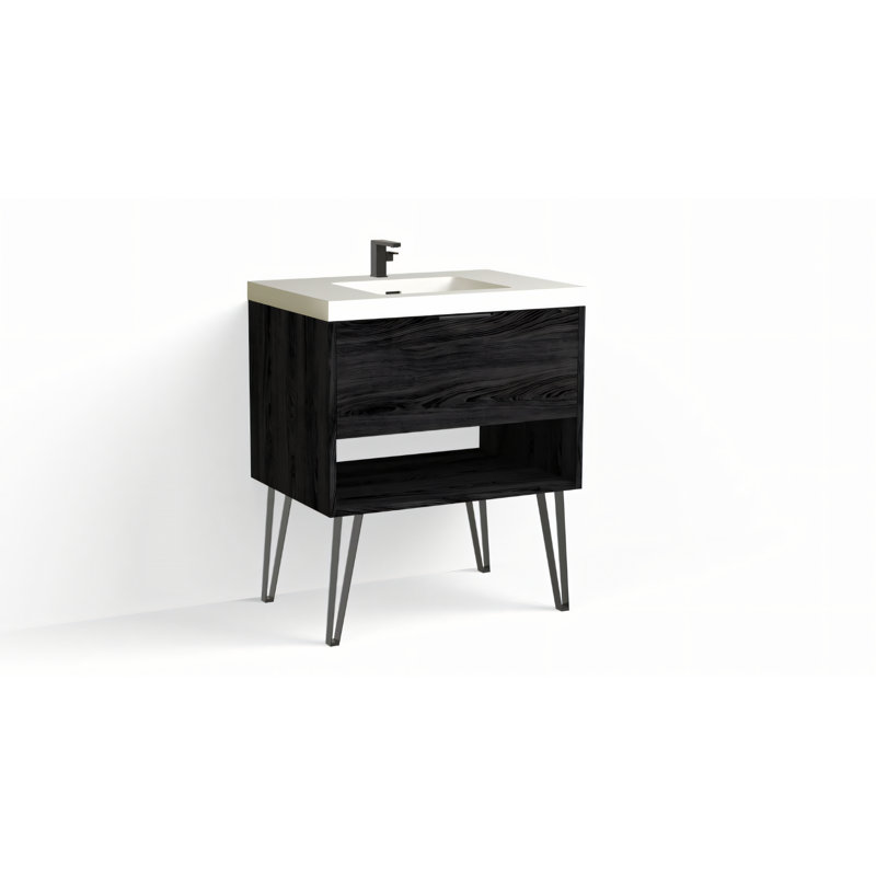 Modo 30" W Freestanding Single Bathroom Vanity with Dawson Leg, Matte White/Single, Matte Black, Charred