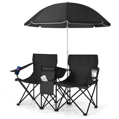 Portable Folding Picnic Double Chair With Removable Umbrella