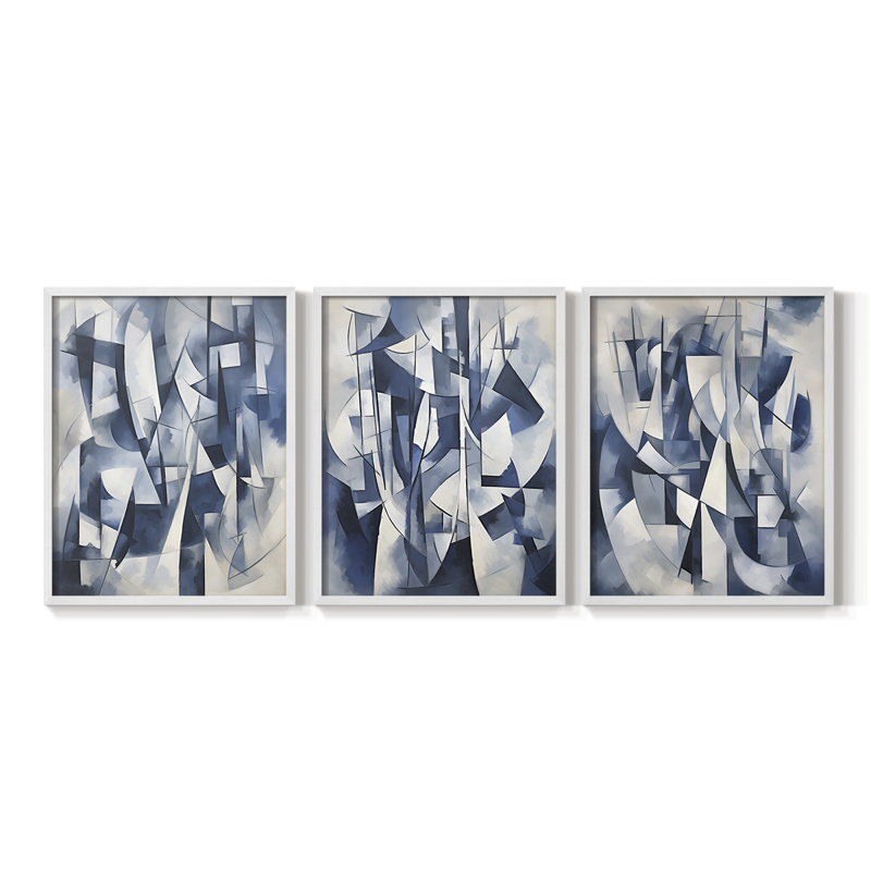 Série Sea and Shore XCVI - Ensemble de 3 estampes numériques encadrées - Prêt à être accroché, Cadre blanc, H 14 po x l 11 po
