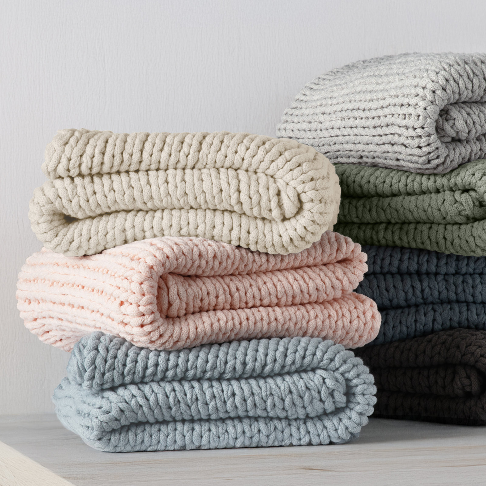 Handmade Knit Throw Blanket, Ivory