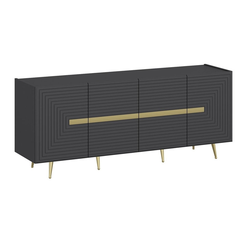 Console moderne de couleur anthracite 70,9 po x 29,5 po x 18,5 po | 100% panneau de particules enduit de mélamine, épaisseur: 0,7 pouce | Conception géométrique élégante, parfaite pour le vestibule, le salon et les espaces contemporains