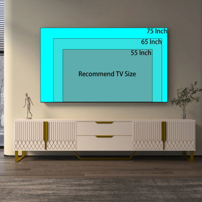 White Tv Stand With Storage - Modern Entertainment Center For Living & Bedroom Carve Design, Metal Legs, Spacious Compartment Console Abundant Various Items