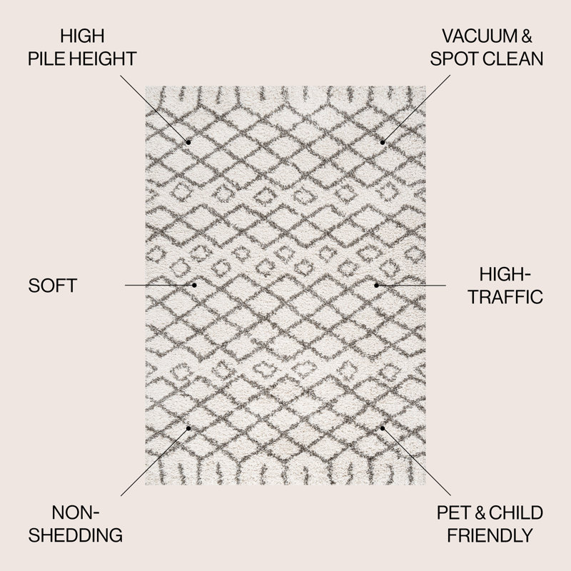 Algaida Moroccan Diamond Shag Beige/Dark Gray Rug, Rectangle 3' x 5'