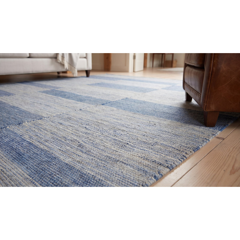 Tapis bleu / gris en laine noué à la main de conception unique 9 pi x 12 pi Shaker