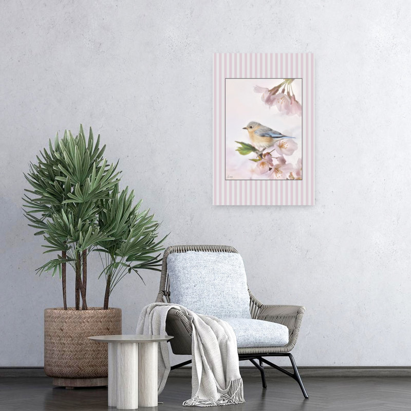«Blooms And Birds Set I Delicate Serene Contemporary Bluebird Bird Cherry Nature Architecture Art», H 24 po x l 16 po