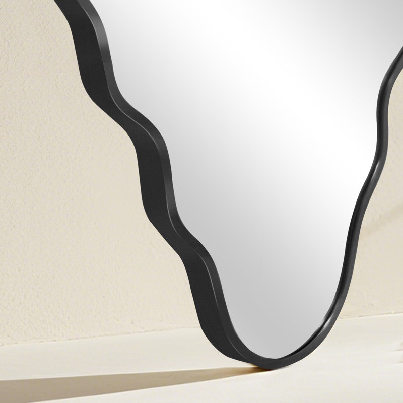 Irregular Wavy Wall Mirror - Aluminum Alloy Frame Decorative Vanity Mirror for Bathroom, Bedroom, Entryway, Black, 42" x 26"