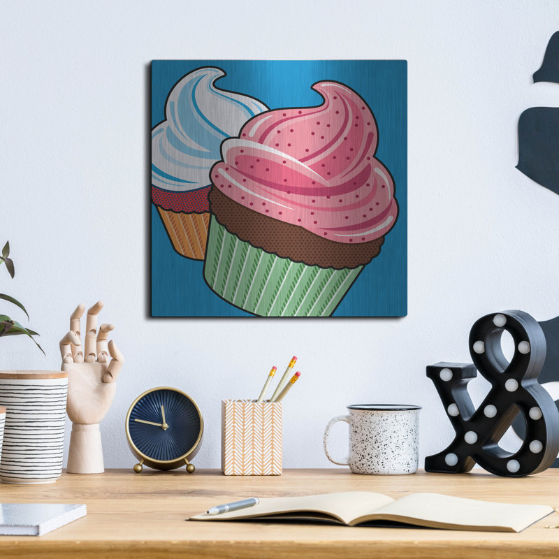Art mural en métal de luxe «Cupcakes On Blue» par Ron Magnes, H 12 po x l 12 po