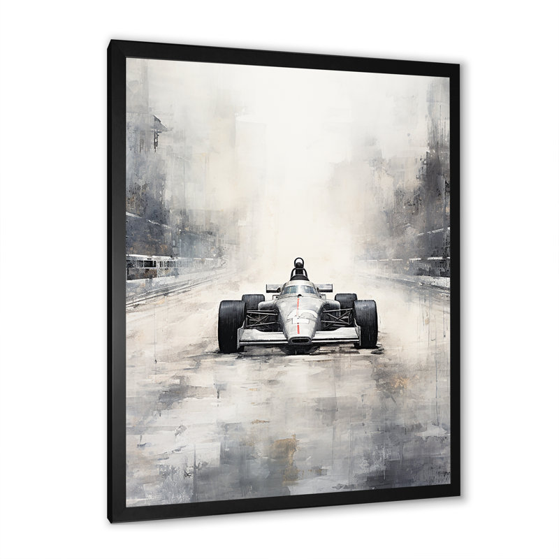 Gris, voiture de course rétro II, Cadre simple noir, H 32 po x l 24 po x P 1 po