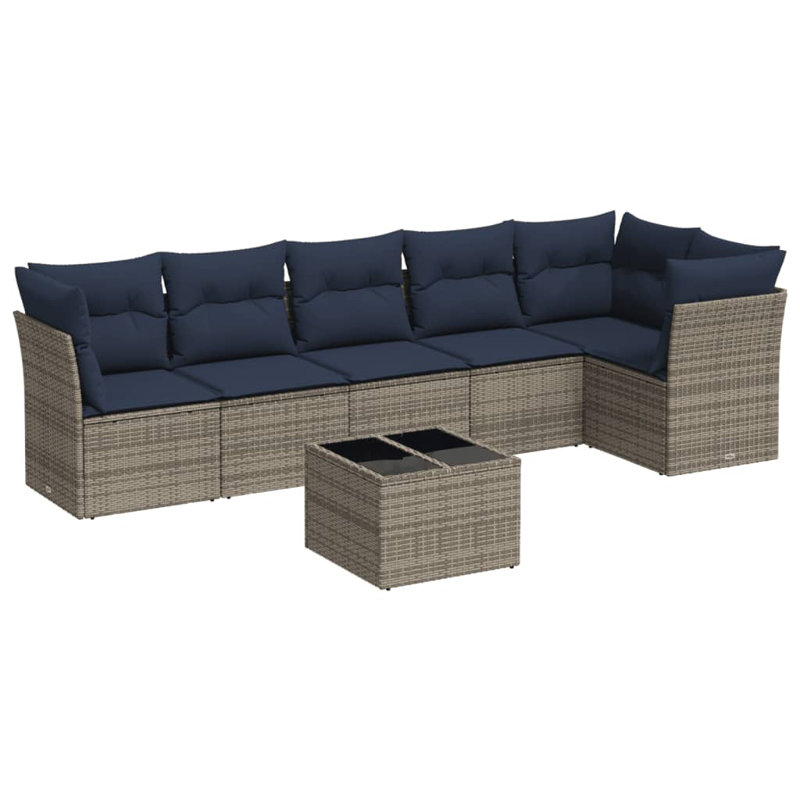 Ensemble de canapé de patio 7 pièces avec coussins en rotin de polyester, Gris, Marine