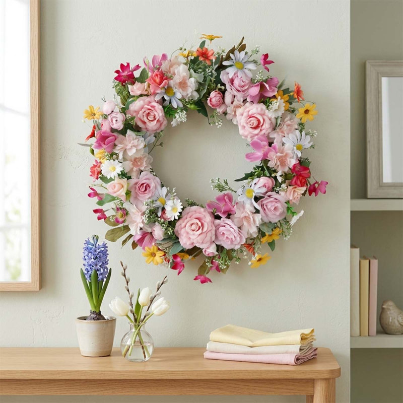 Couronne de pivoines roses artificielles 18,8 pouces