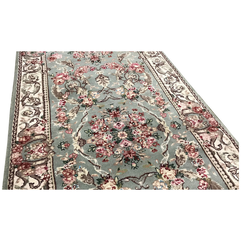Hand-Knotted High-Quality Light Green and Cream Runner