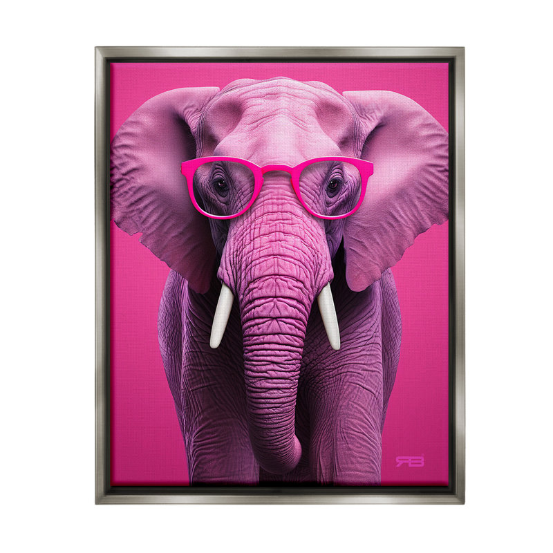 "Vivid Pink Elephant" par RB sur toile, H 21 po x l 17 po, Cadre flottant gris lustré
