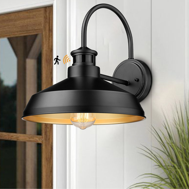 Infrared Motion Sensor Farmhouse Barn Light – Outdoor Wall Sconce, Exterior Wall Fixture, Black, 2-Pack, Matte Black