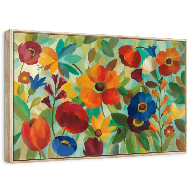 Été floral III, Cadre flottant en bois naturel, 19 po x 13 po