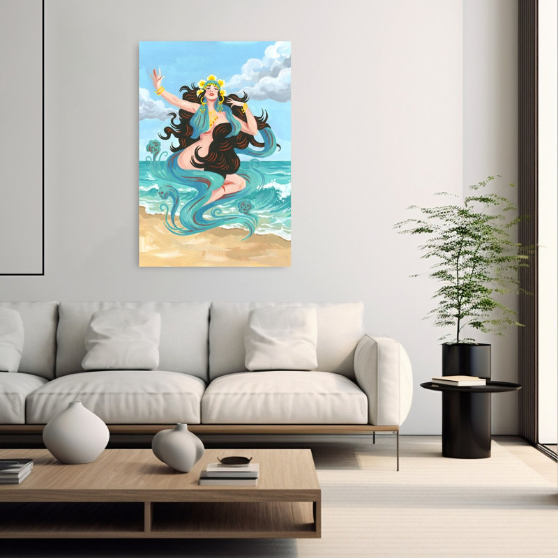 «Goddess of the Waves», impression élégante sur fond de plage mystique, 60" H x 40" W