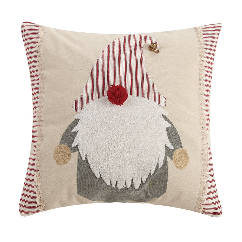 Festive Gnome Embroidered Cotton Square Throw Pillow