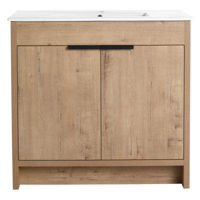 Meuble-lavabo de 36 po avec portes à charnières en acier inoxydable - chêne imitation Bvb02436imo