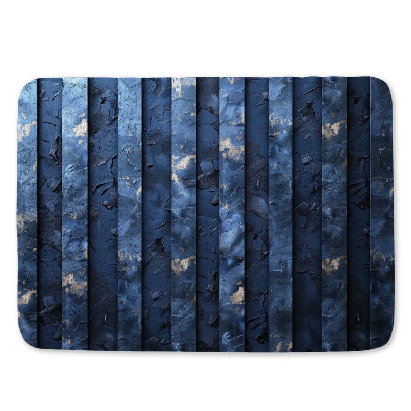 Tapis de bain bleu à rayures, L 17 po x L 24 po