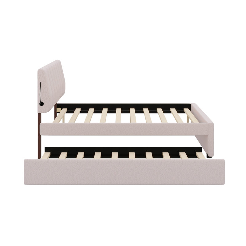 Lit plateforme tapissier Dotta, Double, Beige