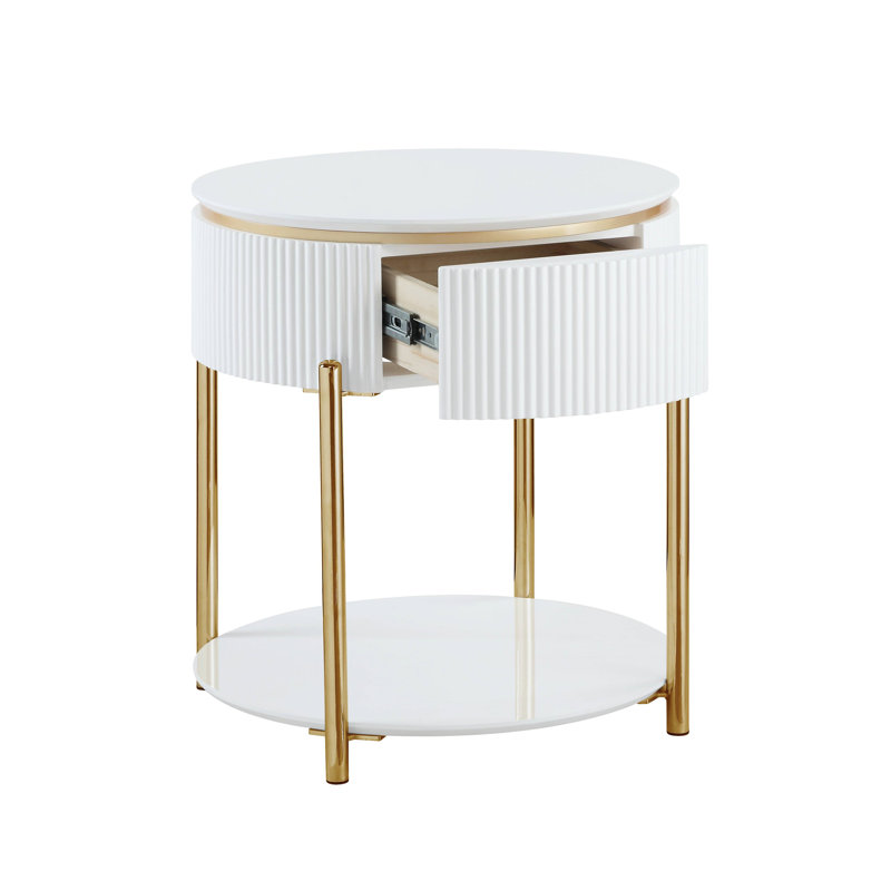 Table de bout Daveigh White High Finish & Gold Finish