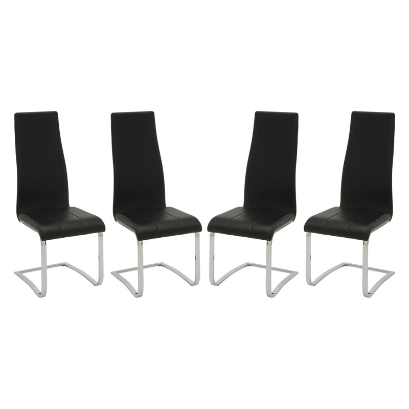 Chaises d'appoint rembourrées en similicuir, 4, Argent argent, Noir