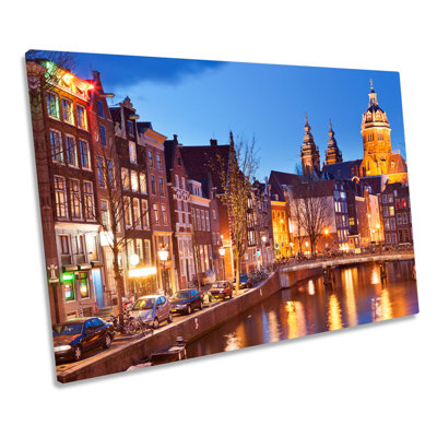 Amsterdam City Night Canal - Wrapped Canvas Art Prints