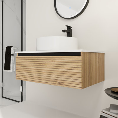 30" Ceramic Sink Bathroom Vanity - Wall Mounted, Soft-Close Drawer