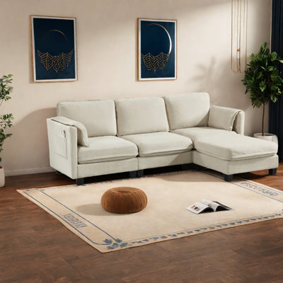 Spacious L-shaped Sofa, Cotton-linen Fabric, Modern Design For Home Office