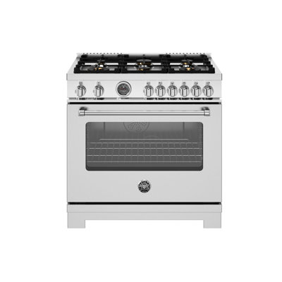 Master Series Dual-Fuel Range 36"" - 6 Brass Burners + Cast - Iron Griddle - Self-clean Oven -  Bertazzoni, MAS366BCFEPXT