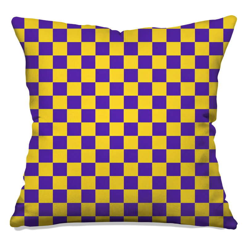 Coussins décoratifs à double face à carreaux jaunes et mauves, 26 x 26 pouces