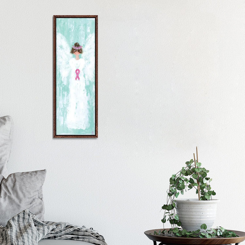 Breast Cancer Angel II 1 Piece Painting on Canvas, 30.48 cm H x 91.44 cm W, Classic Brown Wood Framed
