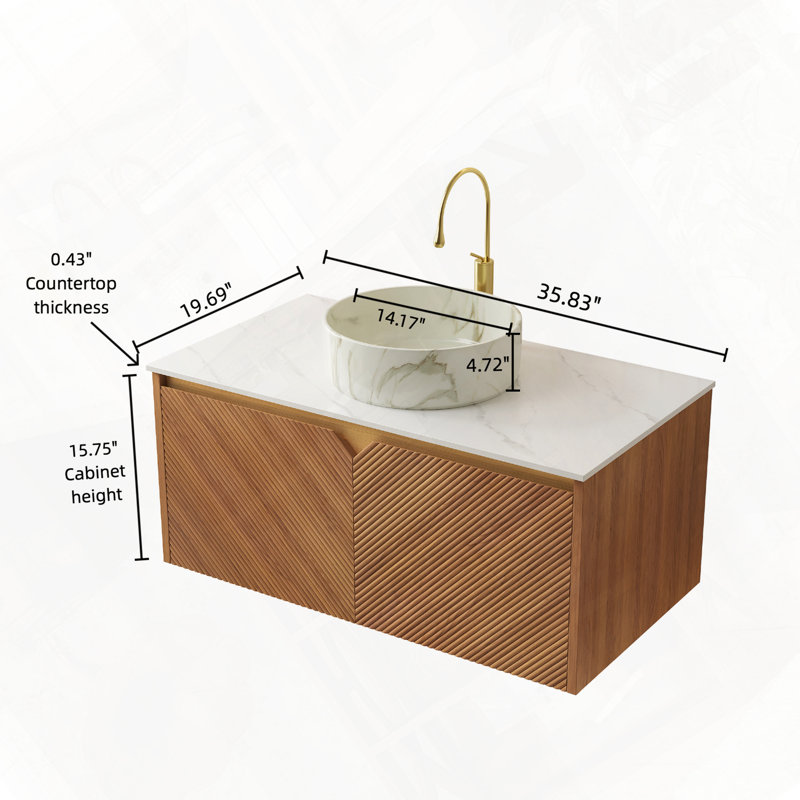 Meuble-lavabo flottant avec meuble-lavabo et portes à fermeture douce, 36"