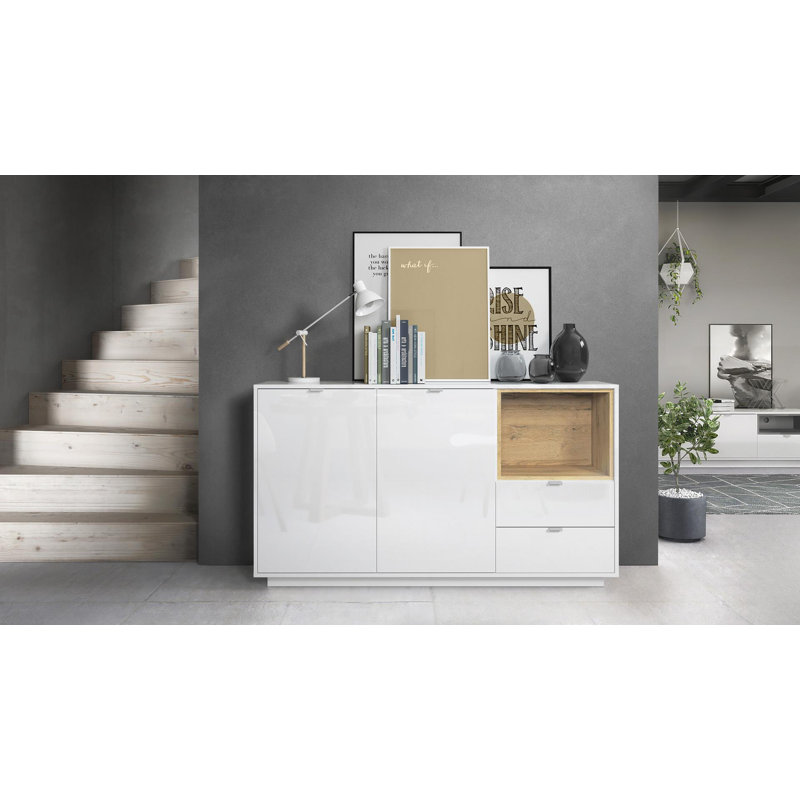 Mcclung 153cm Sideboard, Yes, White (glossy)/Oak